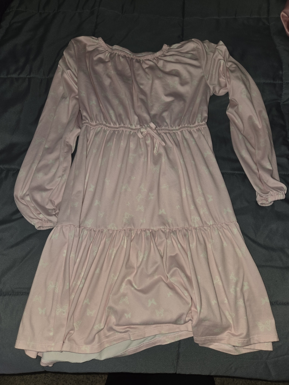 One Step Ahead Dusty Pink Long-Sleeve Tiered Dress with Bow